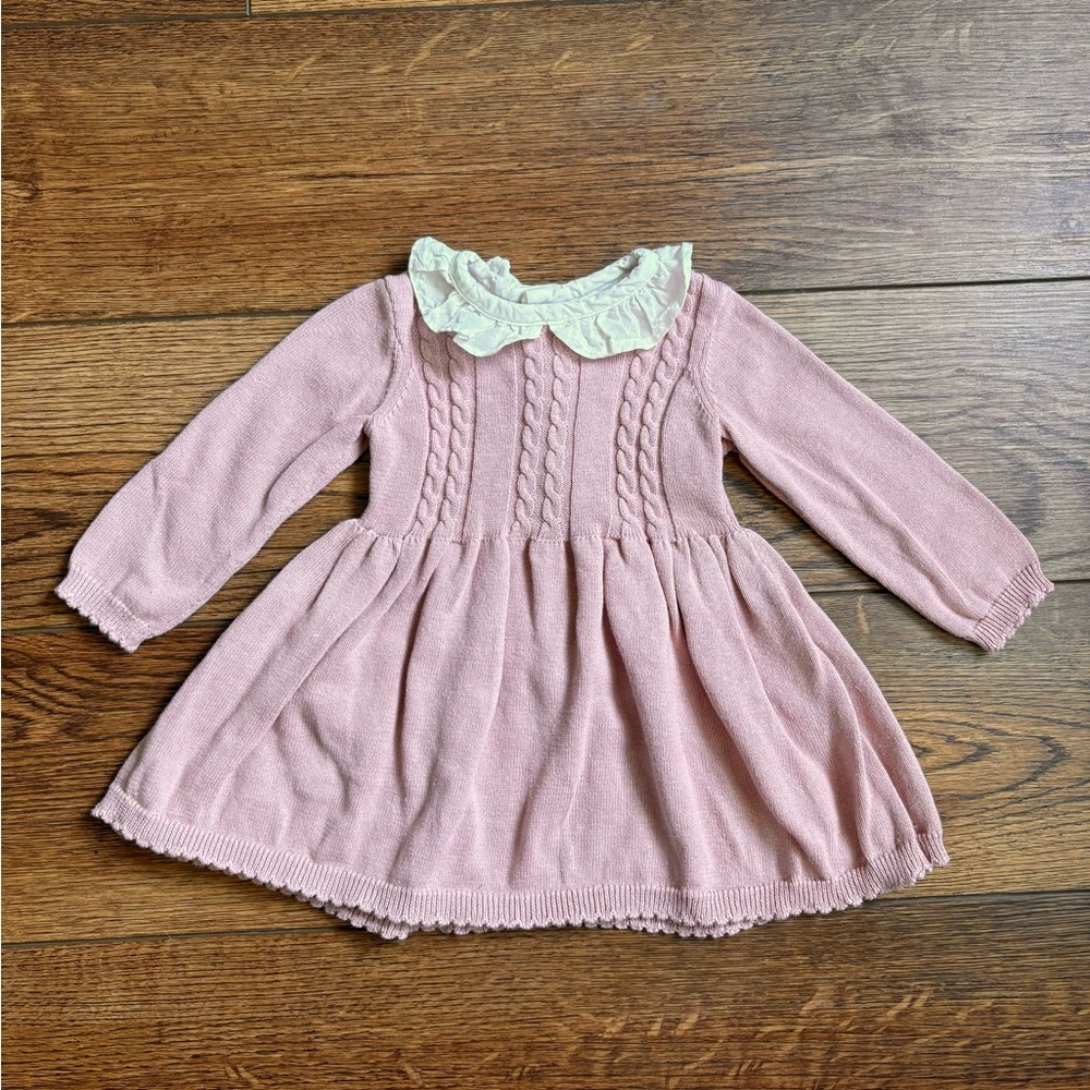 Edgehill Collection Pink Knit Dress with White Peter Pan Collar Size 3 months